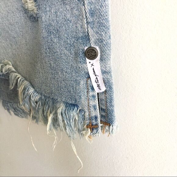 ONE TEASPOON High Waisted Denim Jean Mini Skirt Distressed Raw Hem Blue 23 - Picture 4 of 5